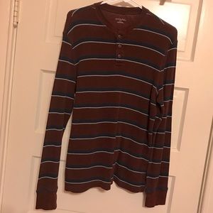Merona Thermal Henley - Maroon & Navy Striped